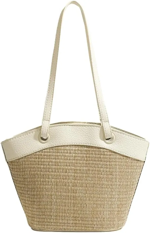 Straw Beach Tote for Women - French Retro Shoulder Bag, Summer Woven Tote, Travel Bag