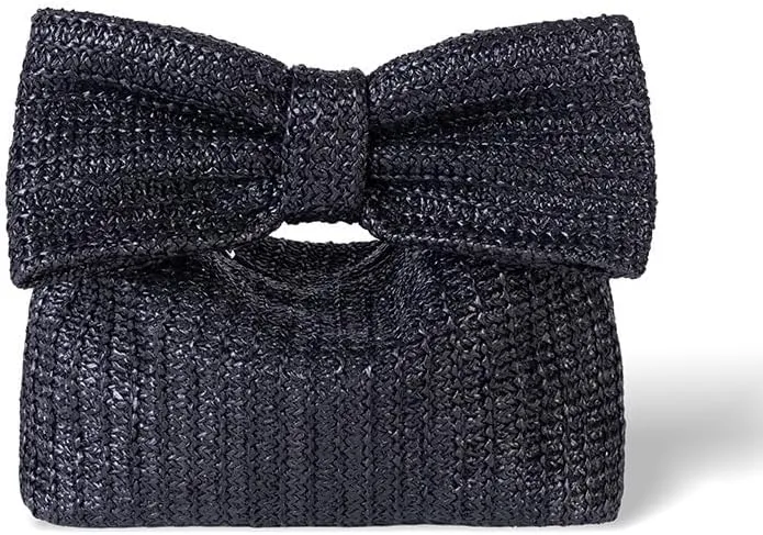Straw Clutch Handbag with Large Bow, Natural Woven Beach Purse, Summer Casual Tote