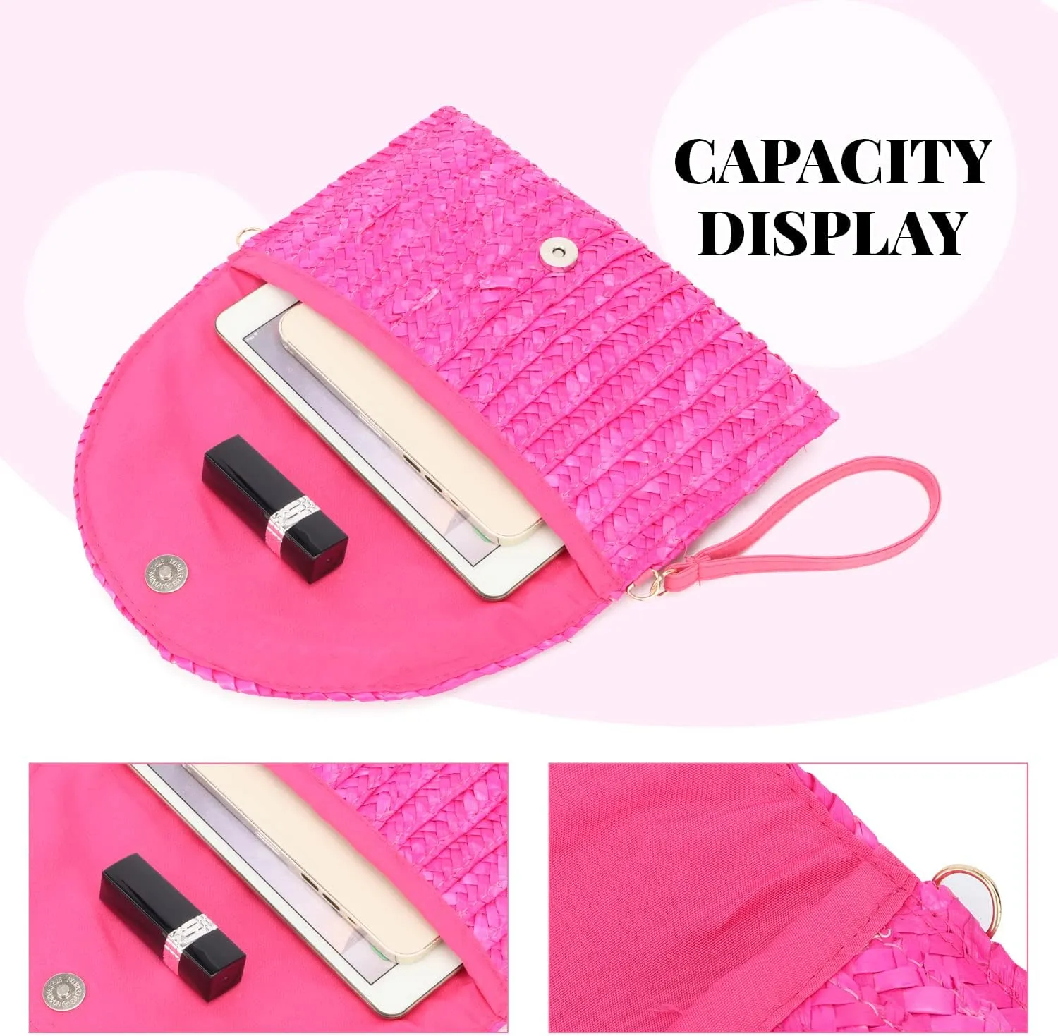 Straw Clutch Purse Bags for Women Summer Beach Purse Woven Straw Shoulder Bags Beach Clutch Bags