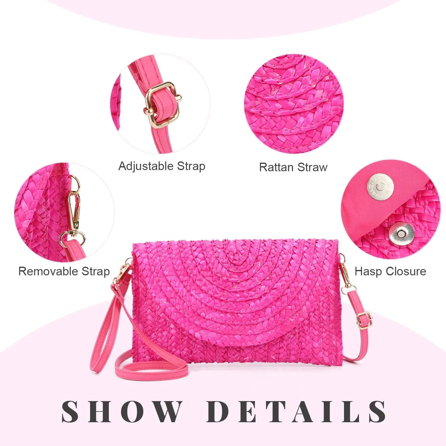 Straw Clutch Purse Bags for Women Summer Beach Purse Woven Straw Shoulder Bags Beach Clutch Bags
