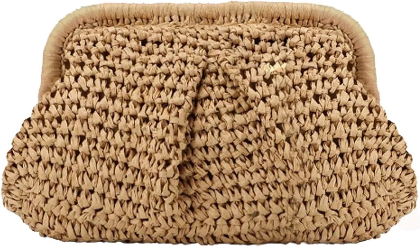 Straw Clutch Purse for Women Cloud Dumpling Pouch Beach Crossbody Shoulder Bag Summer Beach Clutch Woven Handbag