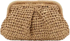 Straw Clutch Purse for Women Cloud Dumpling Pouch Beach Crossbody Shoulder Bag Summer Beach Clutch Woven Handbag