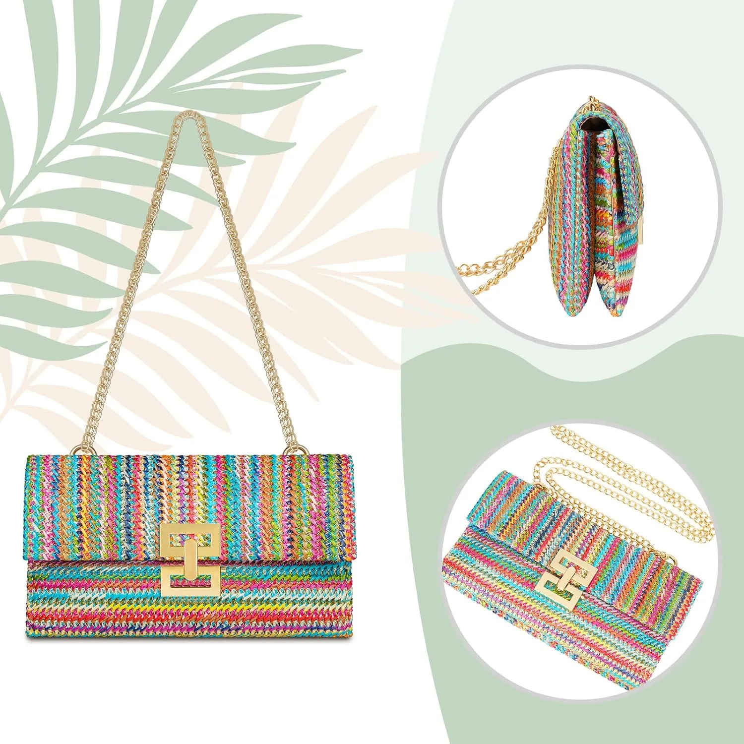 Straw Clutch Purse for Women Designer Evening Handbag Summer Beach Shoulder Crossbody Bag