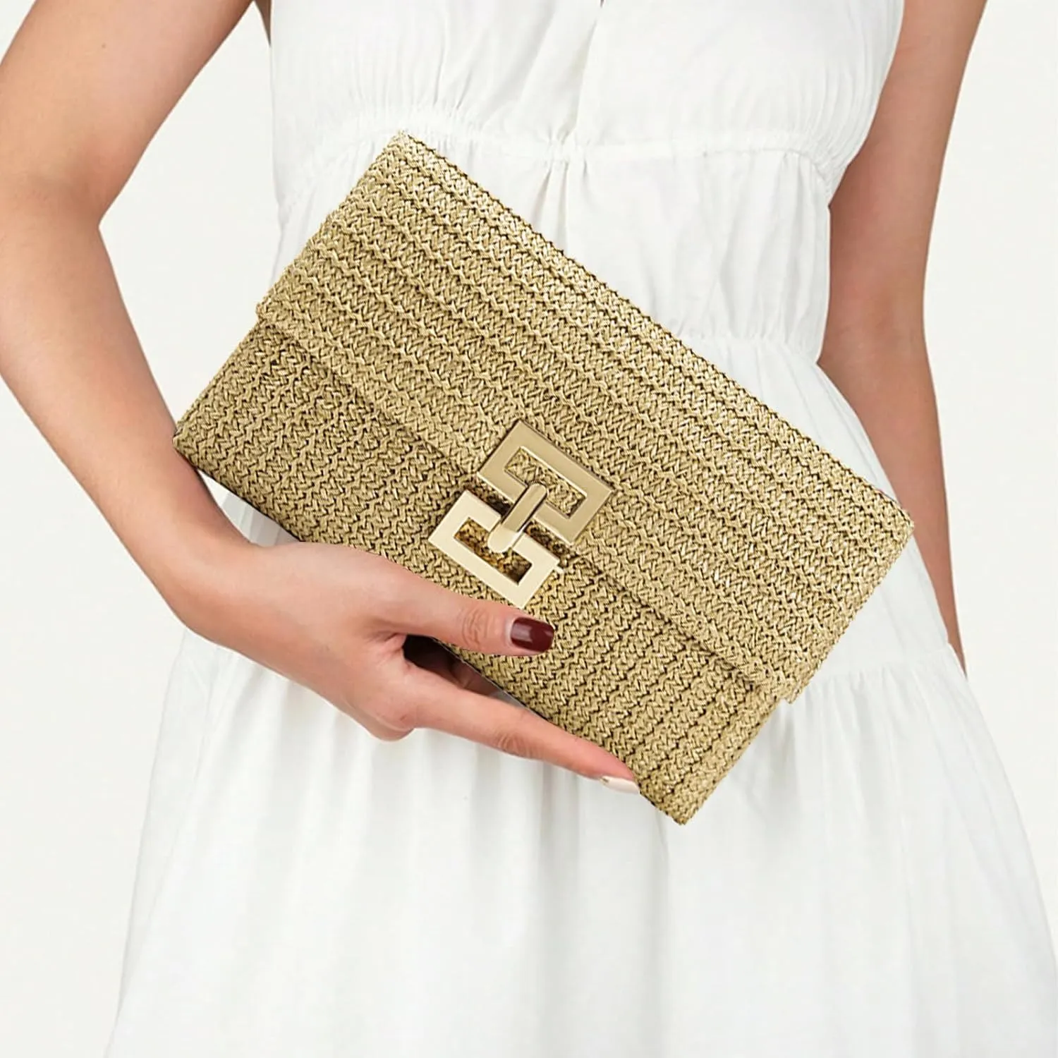 Straw Clutch Purse for Women Designer Evening Handbag Summer Beach Shoulder Crossbody Bag