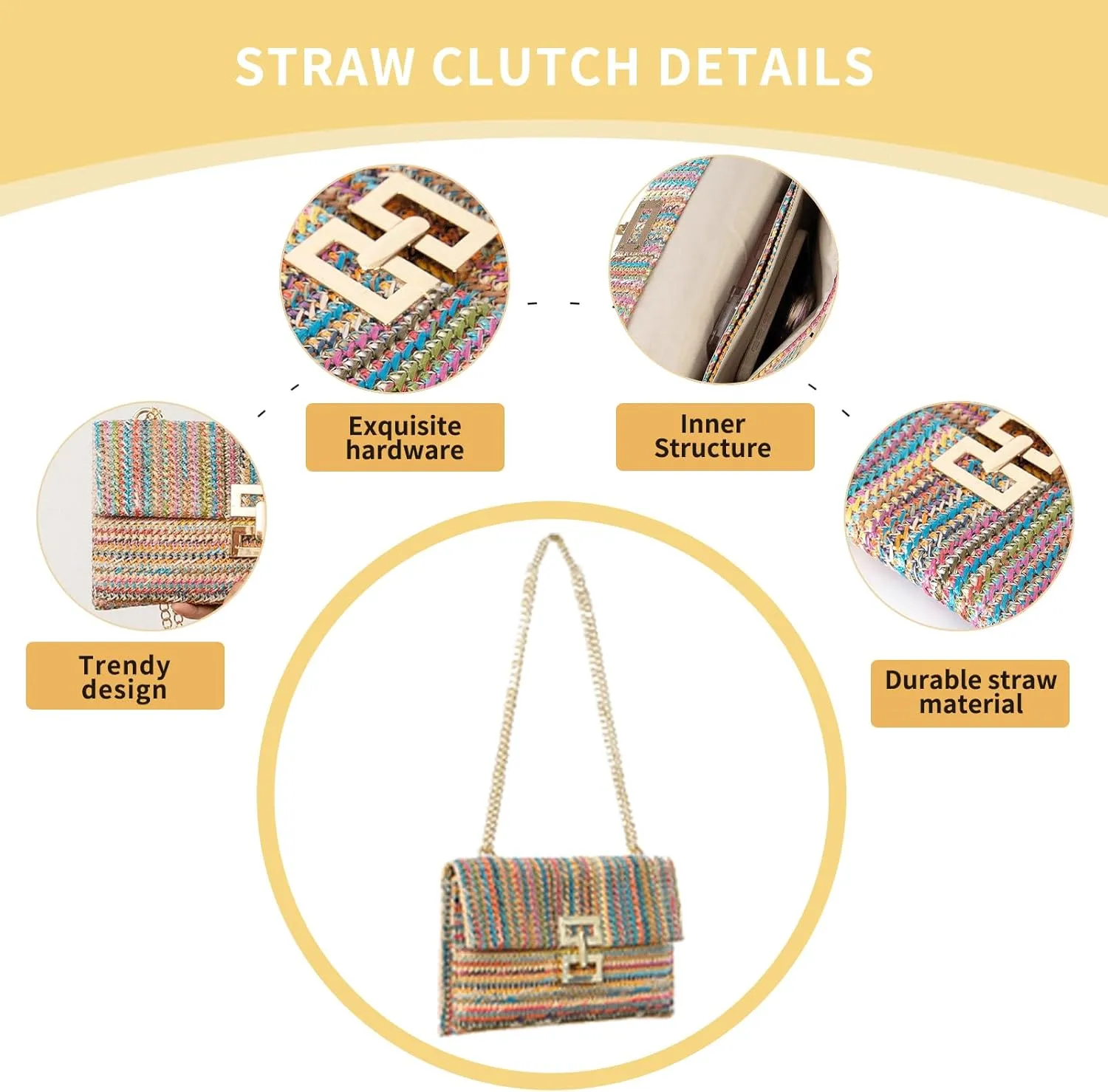 Straw Clutch Purse for Women Designer Evening Handbag Summer Beach Shoulder Crossbody Bag