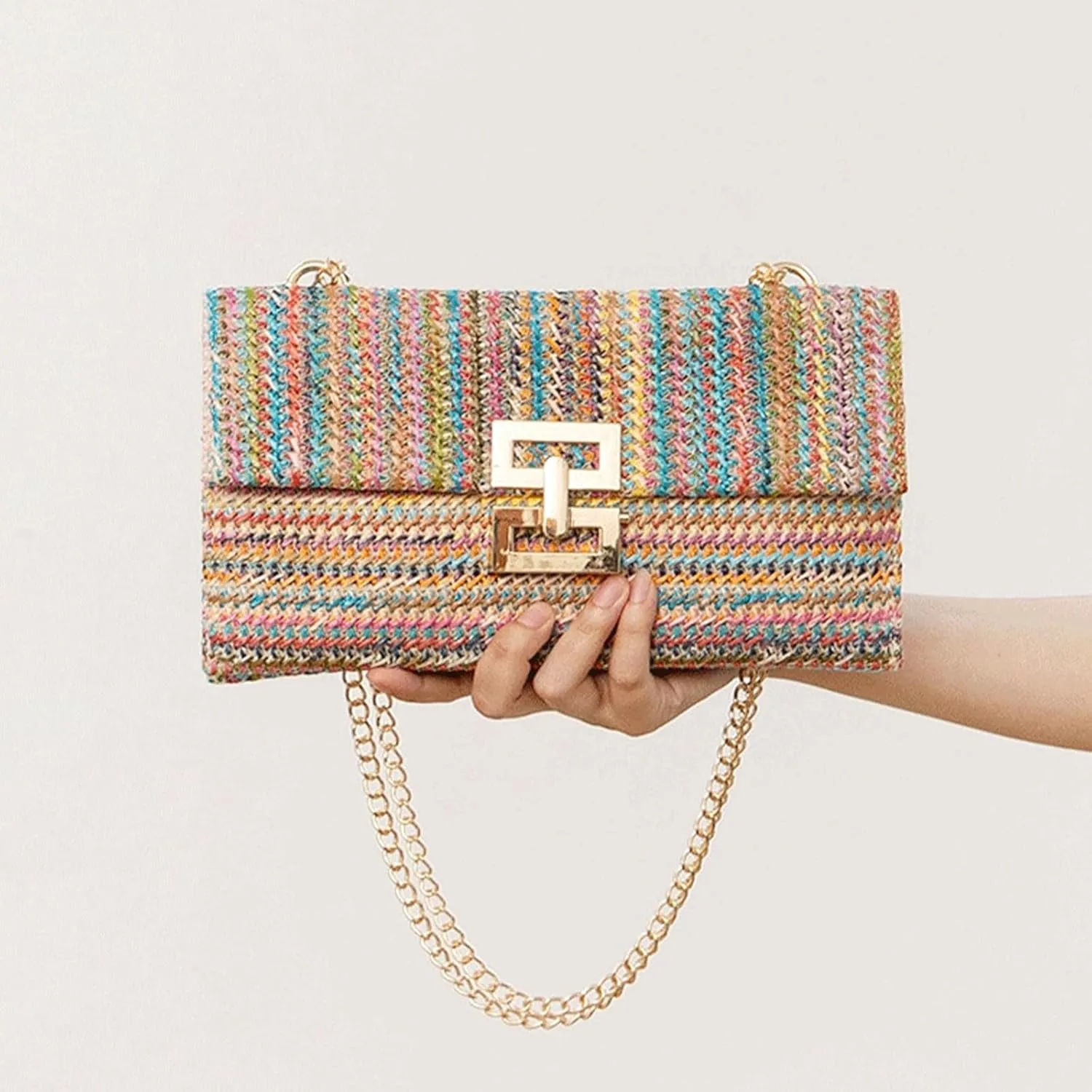Straw Clutch Purse for Women Designer Evening Handbag Summer Beach Shoulder Crossbody Bag