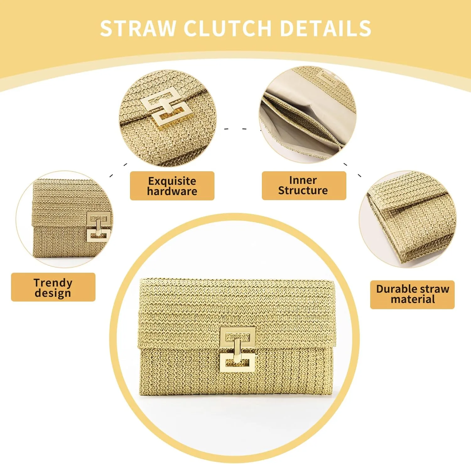 Straw Clutch Purse for Women Designer Evening Handbag Summer Beach Shoulder Crossbody Bag