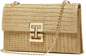 Straw Clutch Purses for Women Vintage Summer Straw Beach Bag Woven Purse Wicker Rattan Envelope Clutch for Wedding