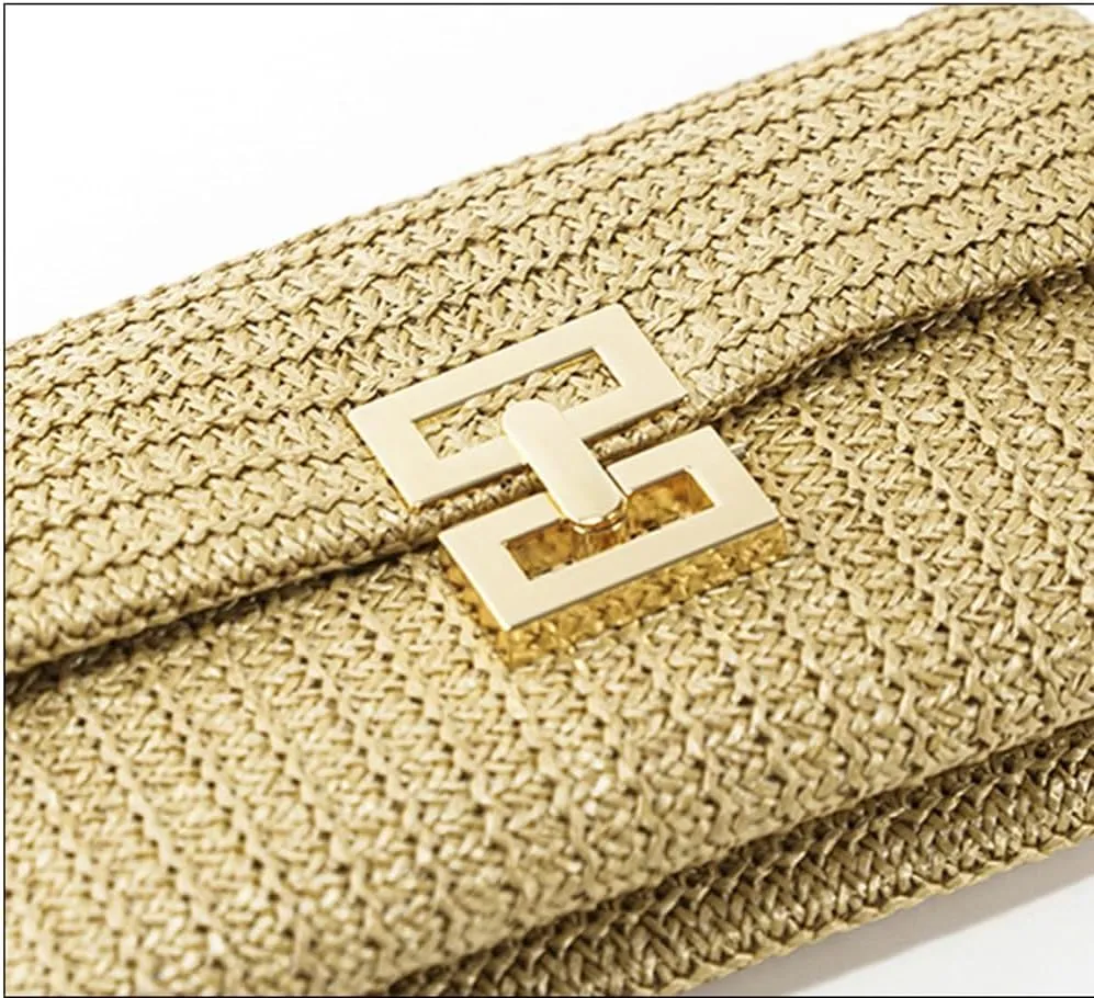 Straw Clutch Purses for Women Vintage Summer Straw Beach Bag Woven Purse Wicker Rattan Envelope Clutch for Wedding