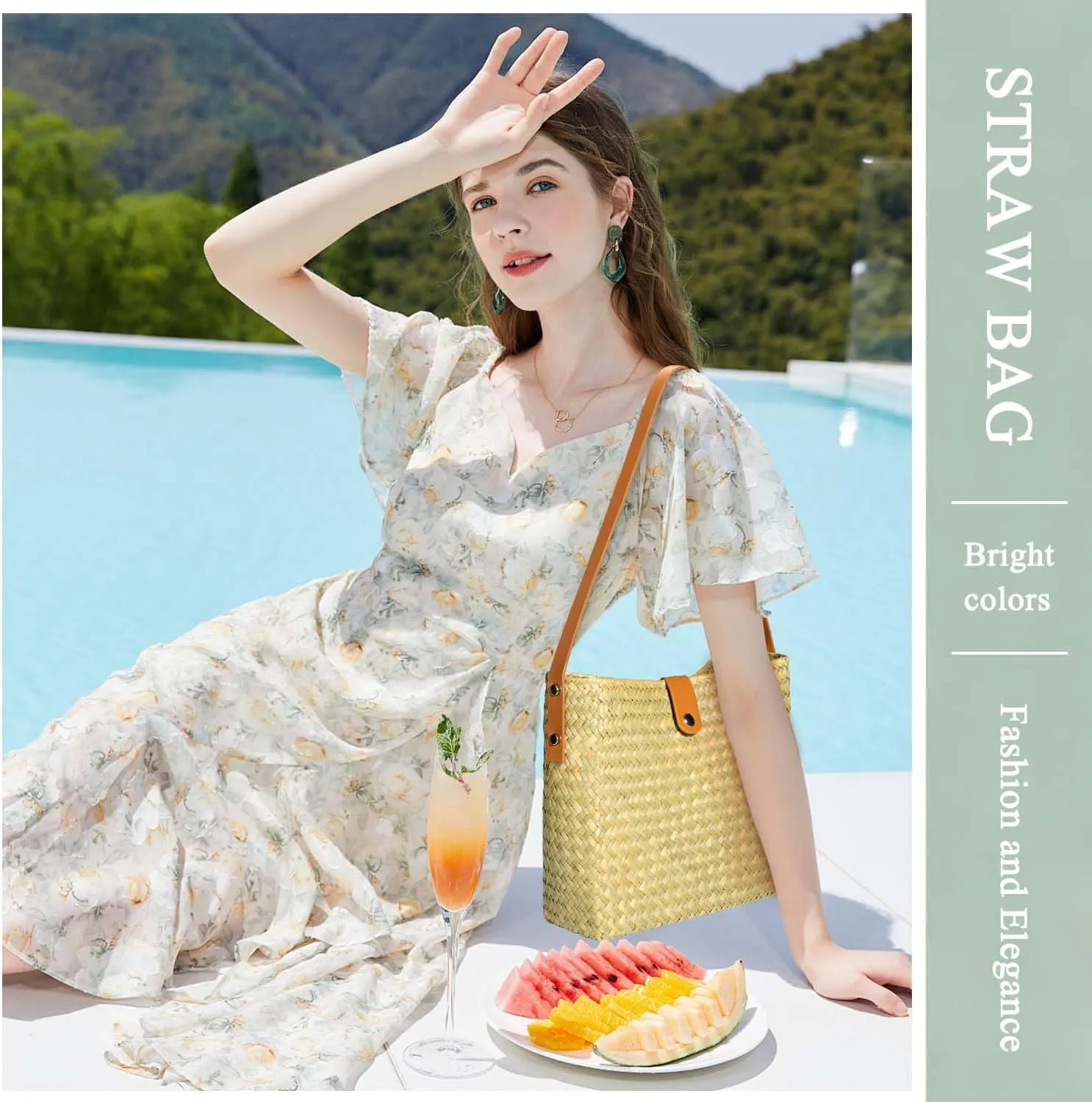 Straw Clutch Purses for Women Woven Straw Beach Sea Handbag Tote Bags for Summer