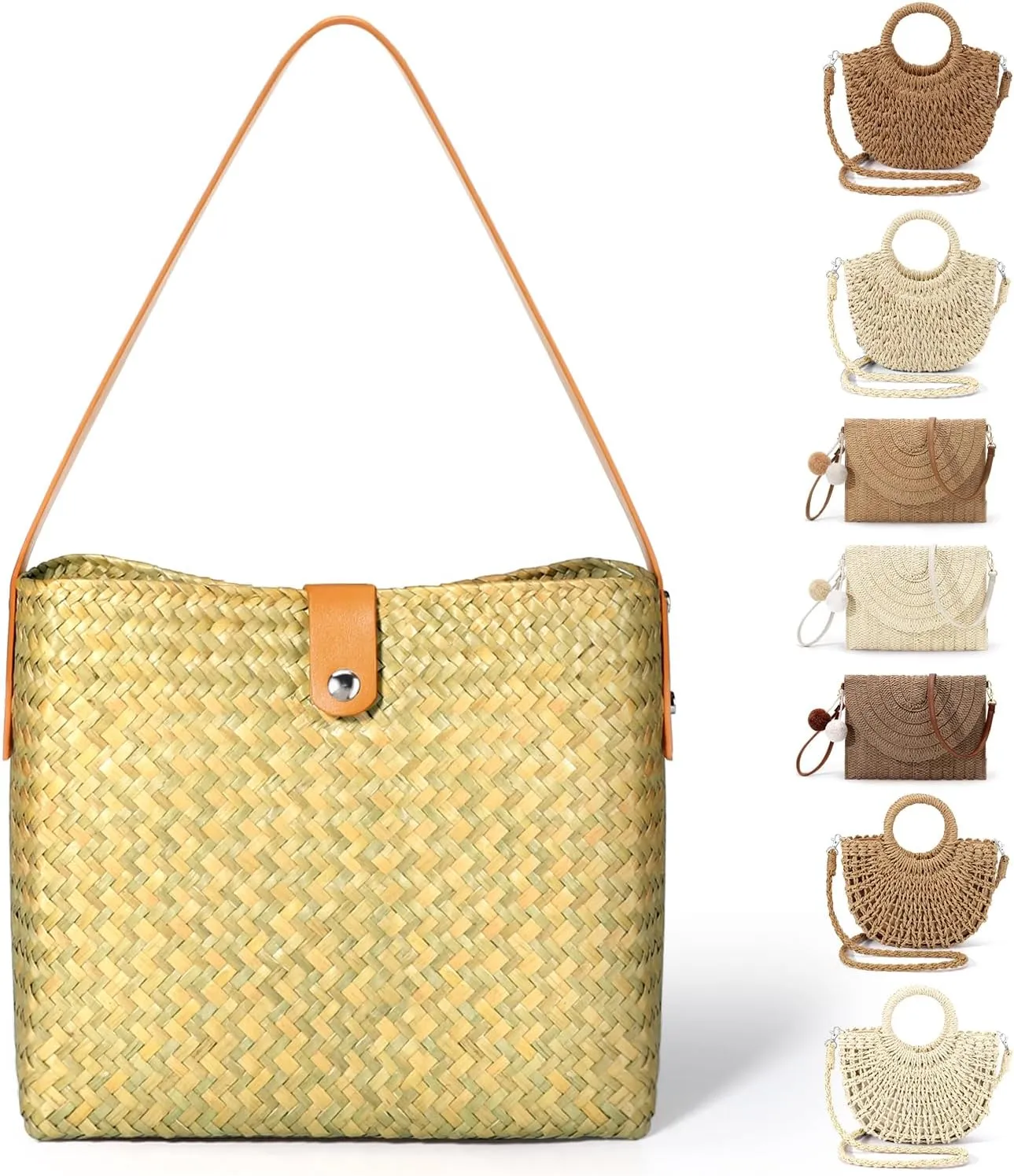 Straw Clutch Purses for Women Woven Straw Beach Sea Handbag Tote Bags for Summer