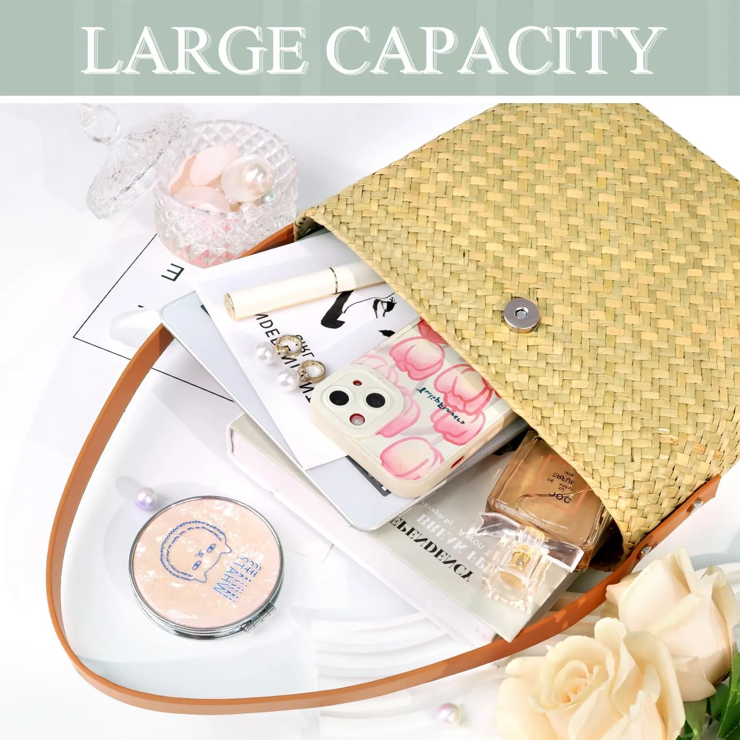 Straw Clutch Purses for Women Woven Straw Beach Sea Handbag Tote Bags for Summer