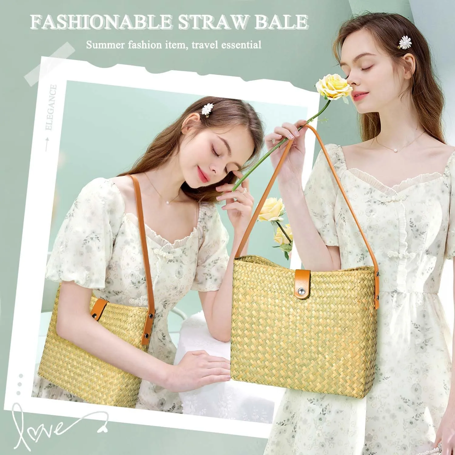 Straw Clutch Purses for Women Woven Straw Beach Sea Handbag Tote Bags for Summer