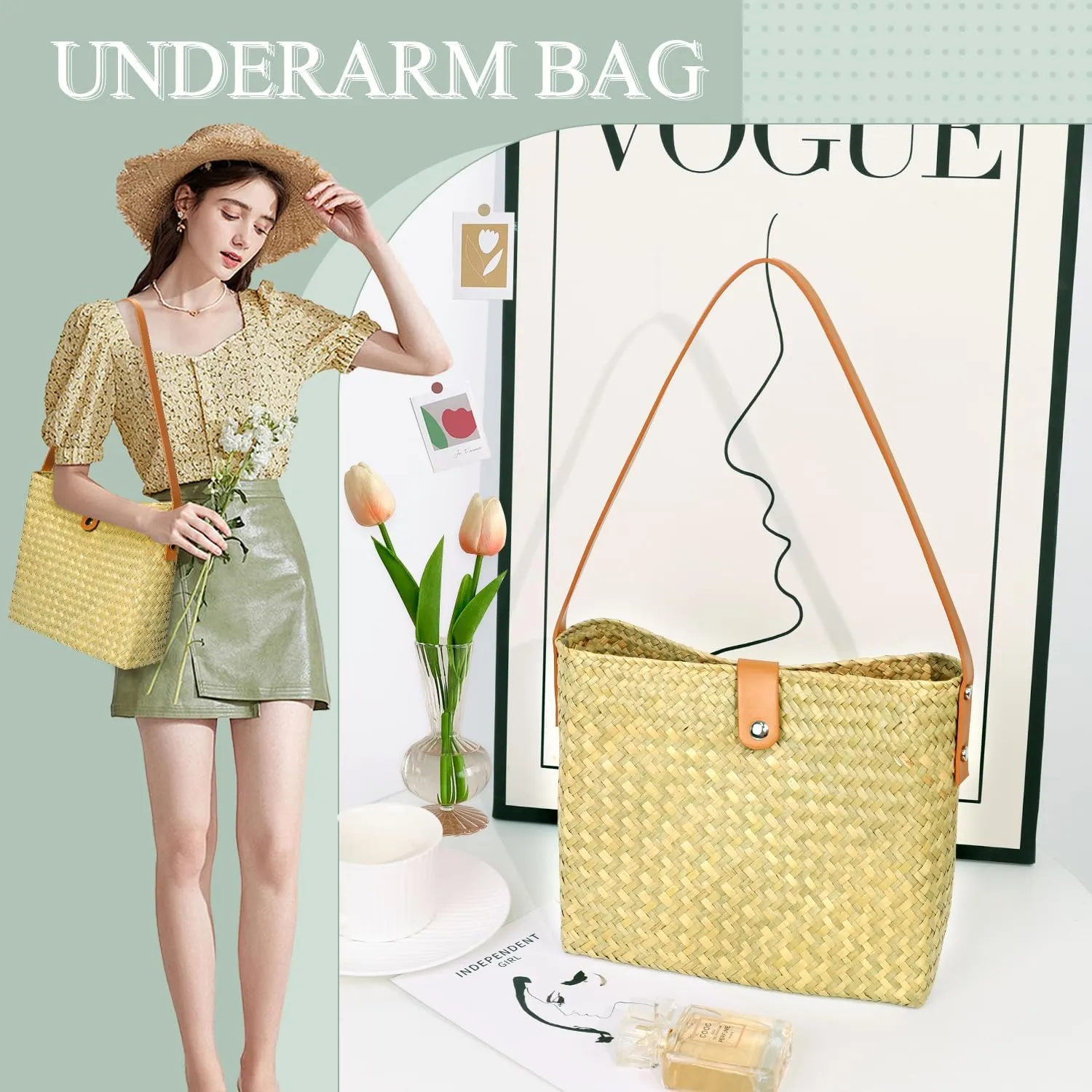 Straw Clutch Purses for Women Woven Straw Beach Sea Handbag Tote Bags for Summer