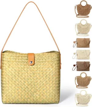 Straw Clutch Purses for Women Woven Straw Beach Sea Handbag Tote Bags for Summer