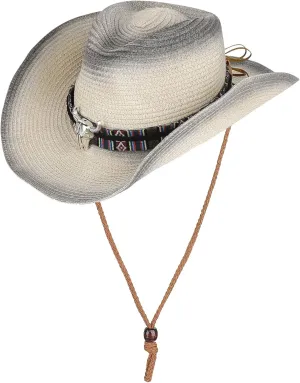 Straw Cowboy Sun Hat for Men Women Cowgirl Summer Fedora Beach Panama Western Cap UPF 50  Shapeable Brim Cap with Bull Belt
