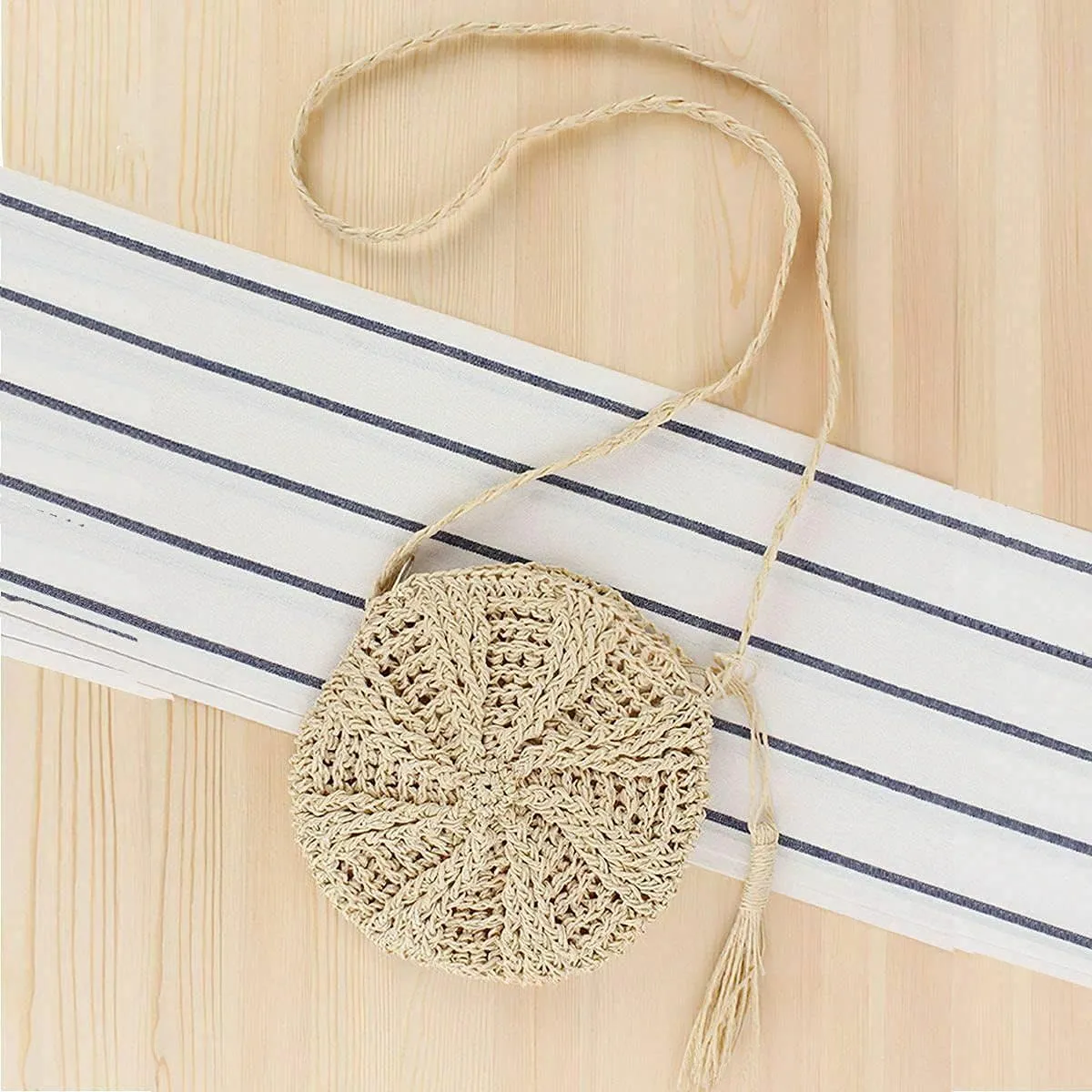 Straw Crossbody Shoulder Bag Beach Tassels Crochet Messenger Handbag Purse For Women Girls