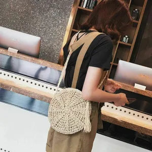 Straw Crossbody Shoulder Bag Beach Tassels Crochet Messenger Handbag Purse For Women Girls