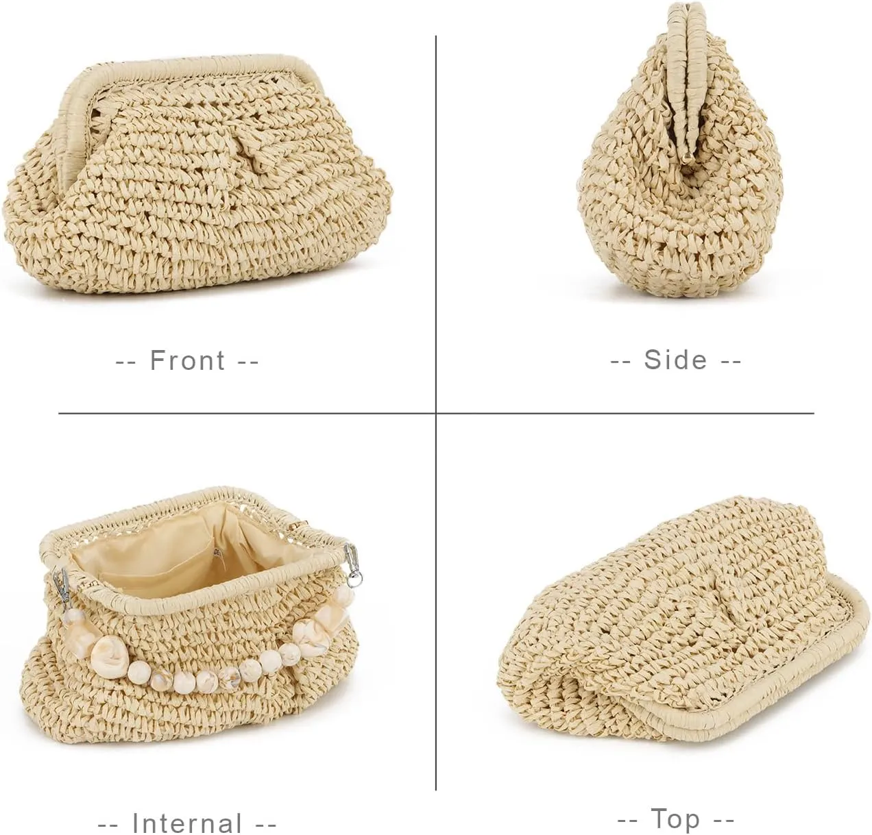 Straw Dumpling Clutch Bag - Woven Straw Tote Clutch Purse for Women - Summer Beach Bag - Wicker Clutch