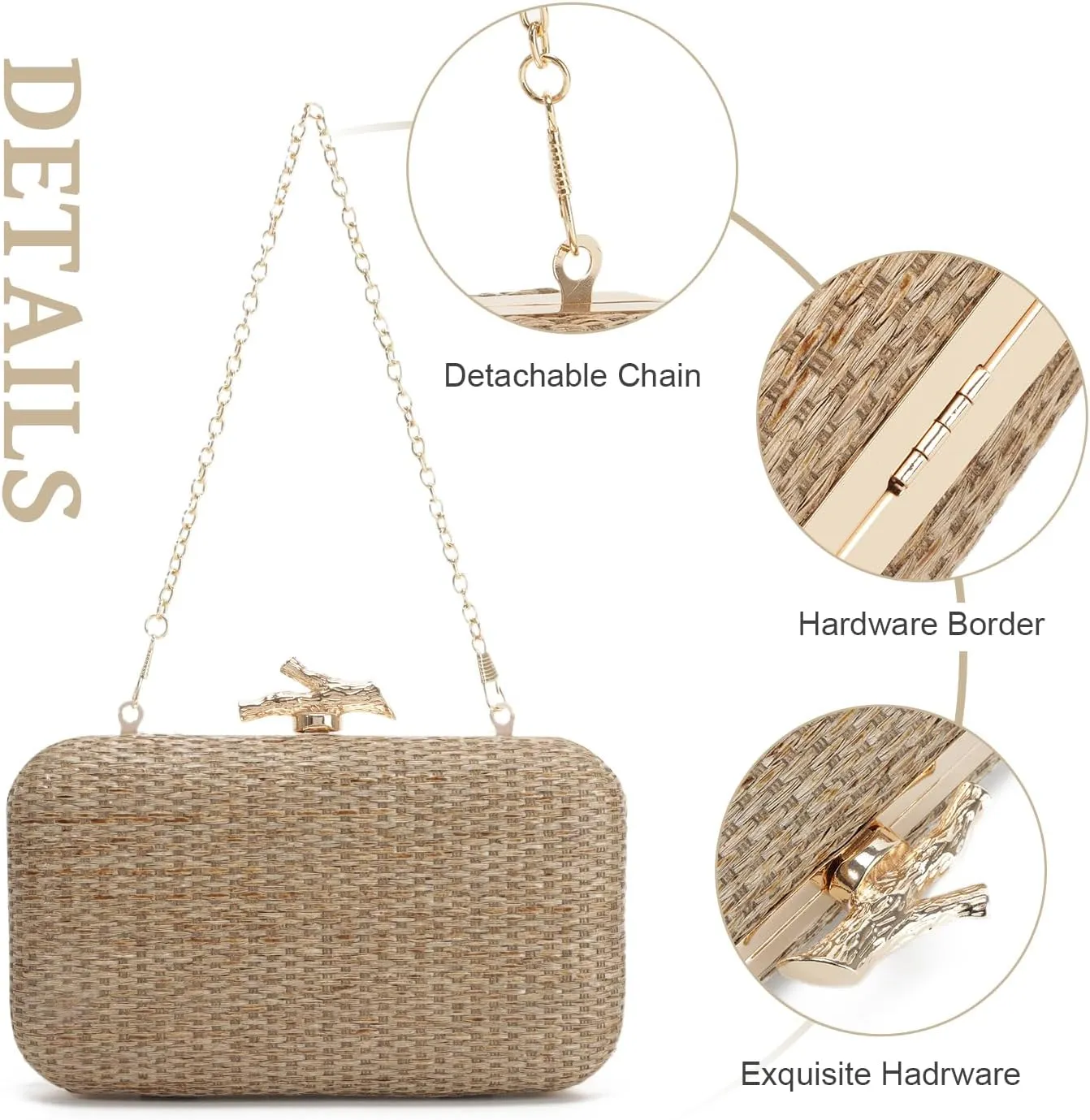 Straw Evening Bag for Women Handwoven Straw Clutch Purse Wedding Party Wicker Clutch Summer Beach Crossbody Bag