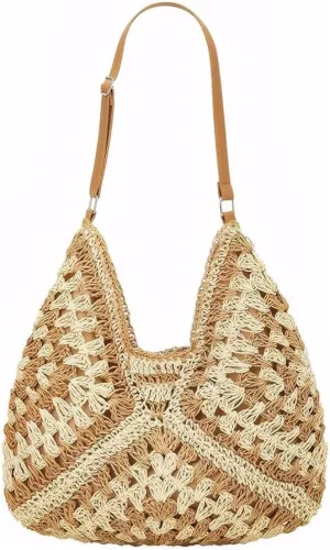 Straw Woven Hobo Bags for Women - Beach Travel Daily Use Shoulder Bag Handmade Tote Bag