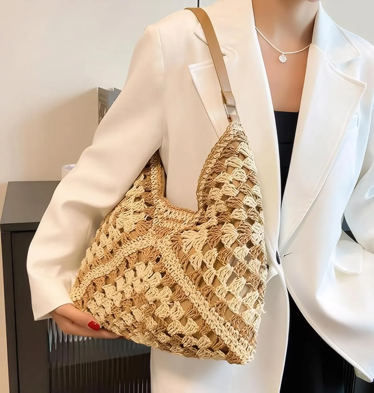 Straw Woven Hobo Bags for Women - Beach Travel Daily Use Shoulder Bag Handmade Tote Bag
