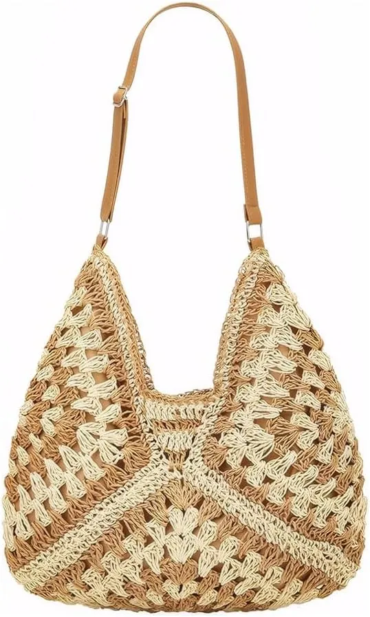 Straw Woven Hobo Bags for Women - Beach Travel Daily Use Shoulder Bag Handmade Tote Bag