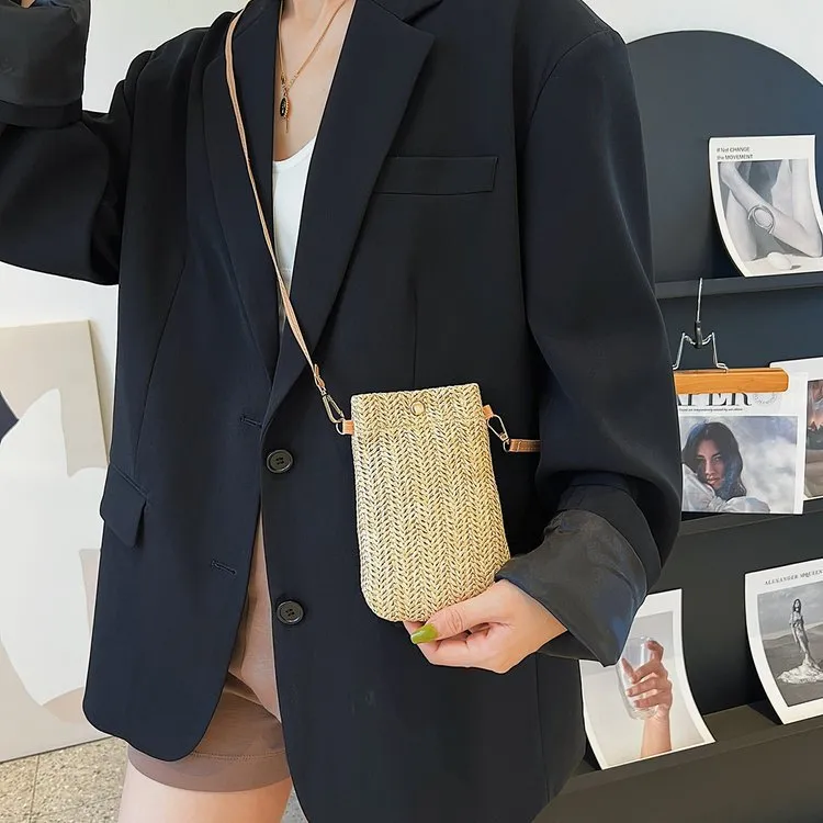 Straw Woven Mobile Female Western Style Walking Bags