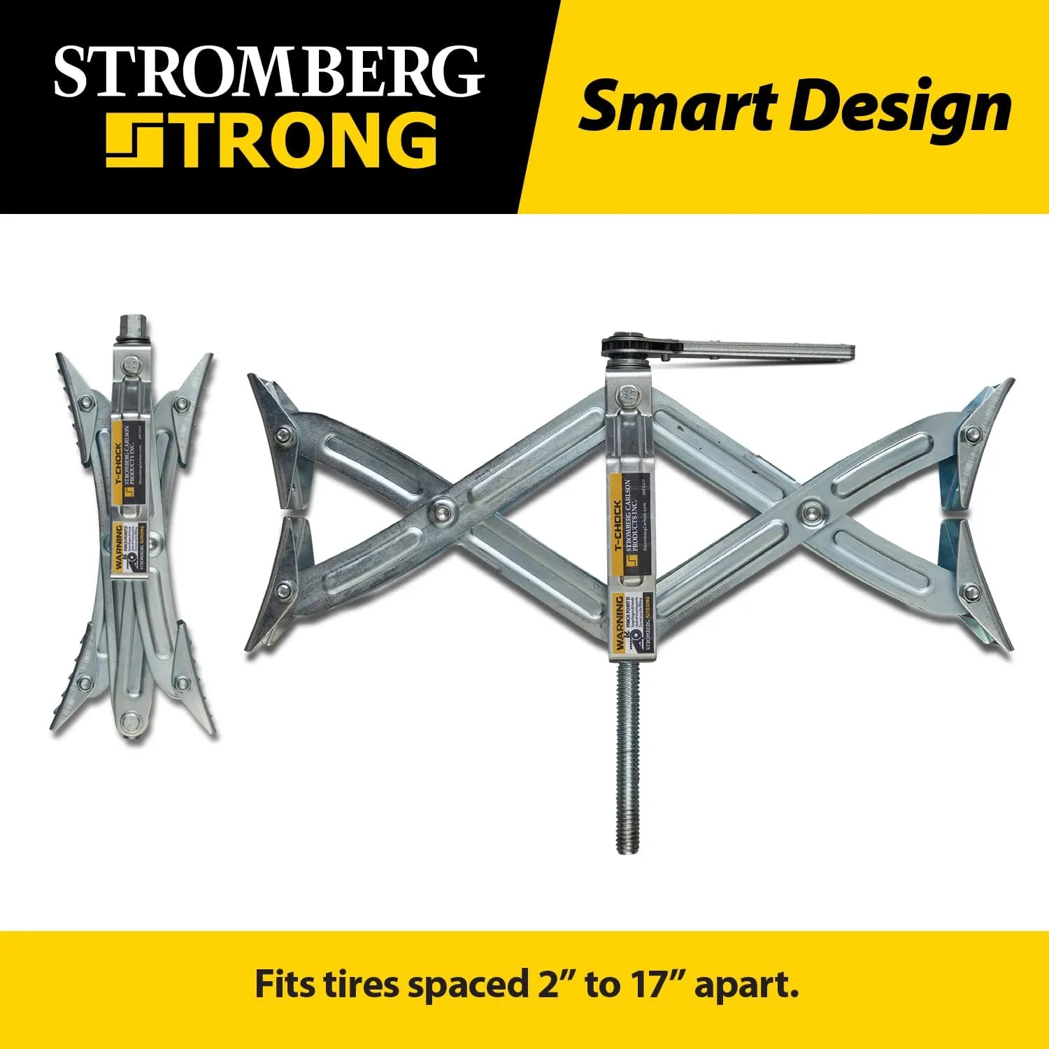 Stromberg Carlson JBP-T217.2 Tandem Axle T-Chock - Heavy Duty RV Wheel Chocks & Tire Stabilizers - Camper Wheel Chock Scissor Stabilizers for RVs, Trailers, and Campers- Fits Tires 2"-17" Apart 2-Pack