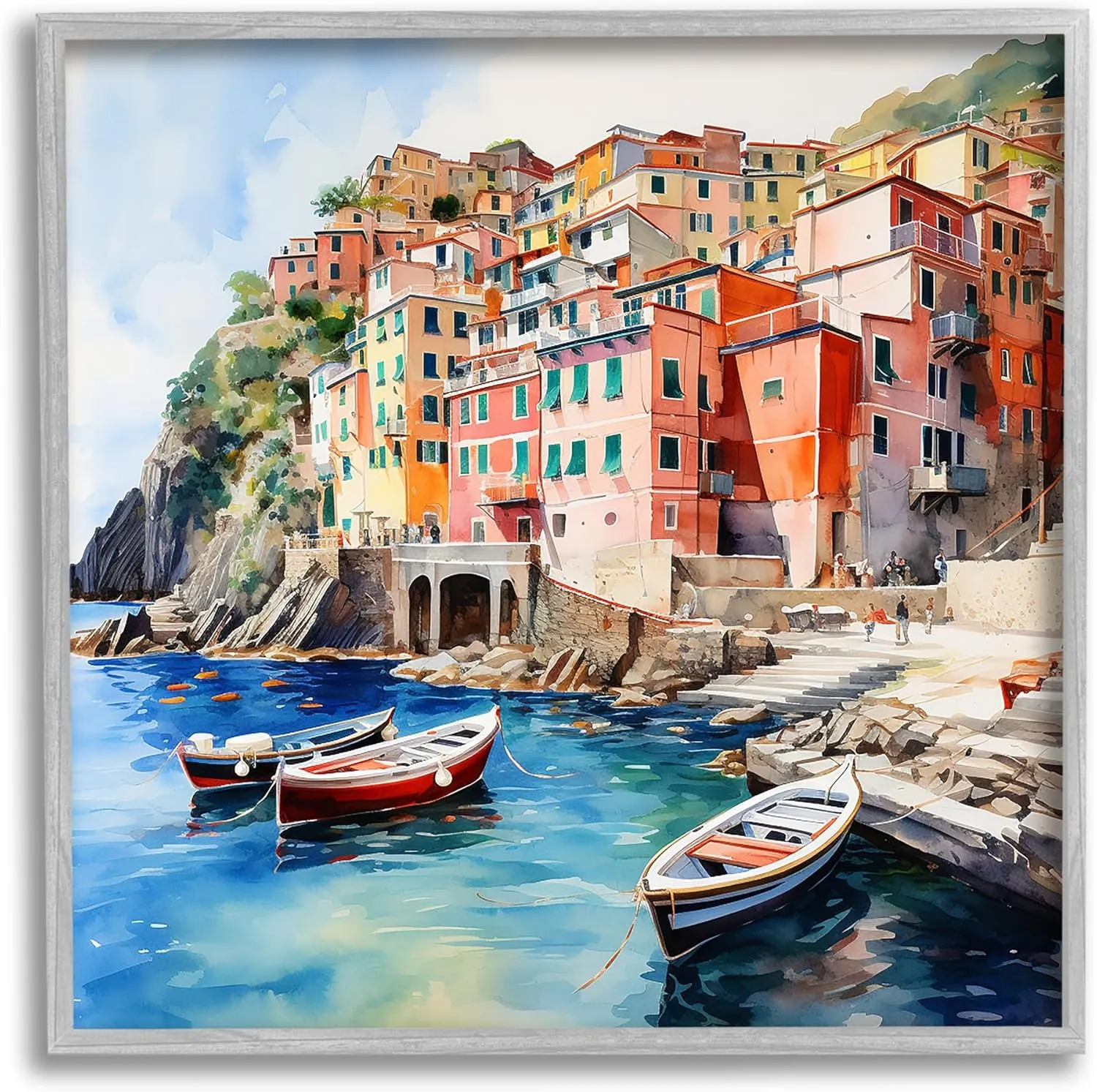 Stupell Industries Cinque Terre Boats Framed Giclee Art by LSR Design Studio