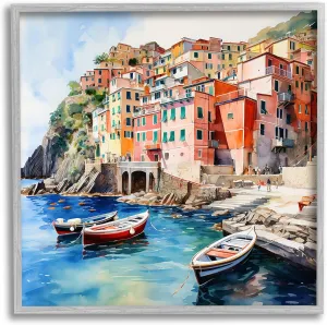 Stupell Industries Cinque Terre Boats Framed Giclee Art by LSR Design Studio