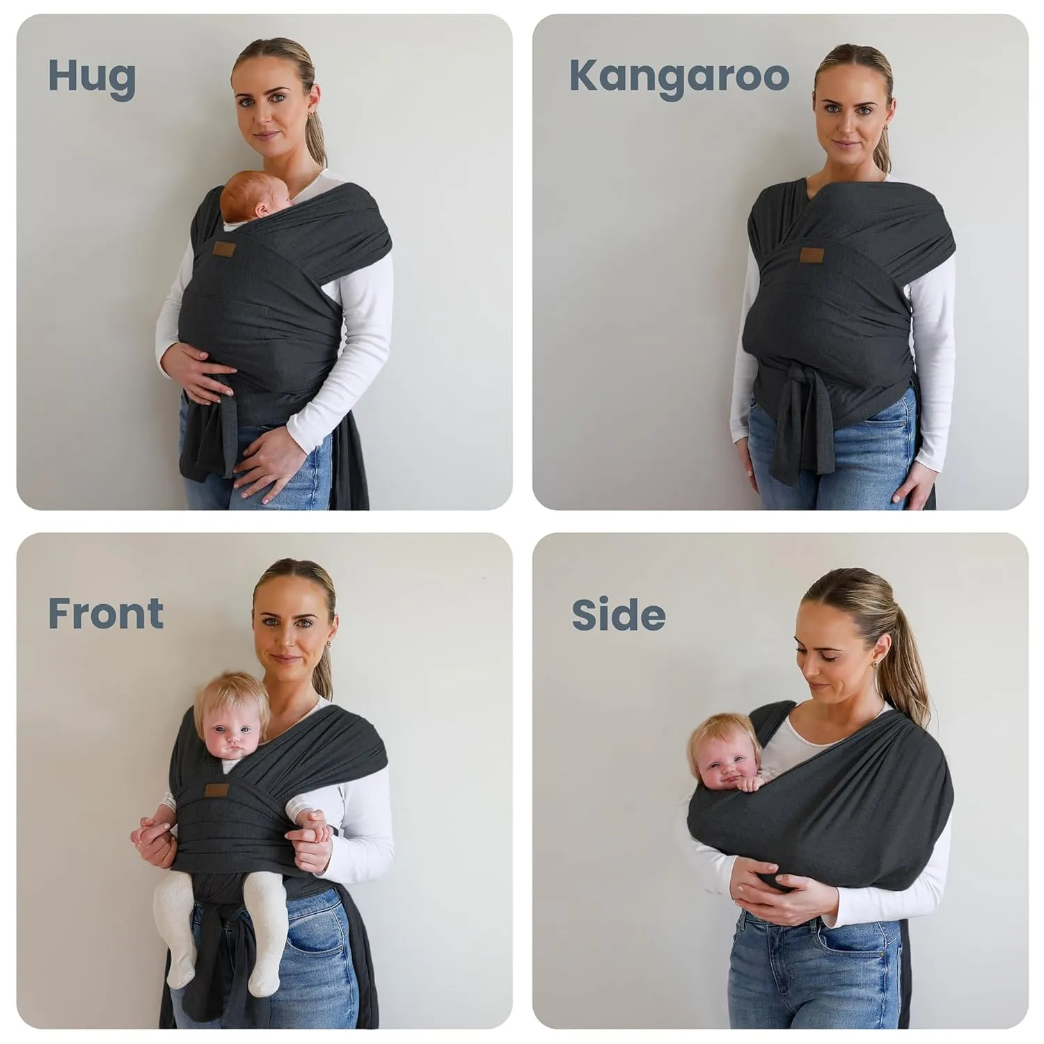 Stylish Dark Gray & Gold Baby Carrier Wrap: Comfortable, Soft & Supportive, Adjustable Ring Sling for Mom & Dad, Ideal for Baby Registry, Newborn to Toddler, Baby Shower