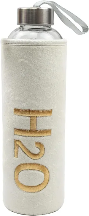 Stylish Plush Covered 600ml Glass Water Bottle - Portable & Refrigerator Compatible, 4 Color Options