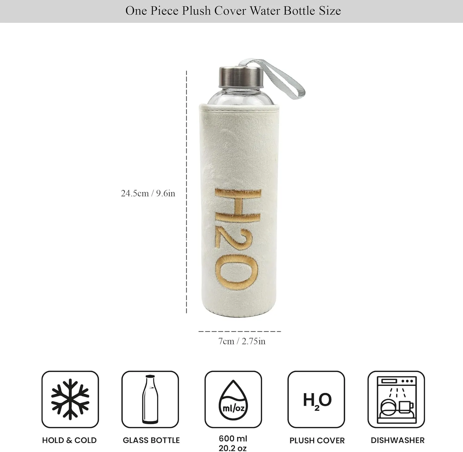 Stylish Plush Covered 600ml Glass Water Bottle - Portable & Refrigerator Compatible, 4 Color Options
