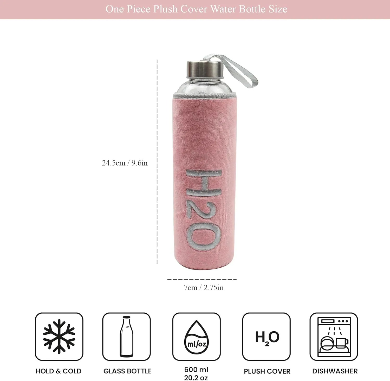 Stylish Plush Covered 600ml Glass Water Bottle - Portable & Refrigerator Compatible, 4 Color Options