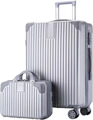 Stylish Textured Line Suitcase, High Volume Swivel Universal Wheel Trolley Case, Resistant To Drops And Pressure, Storage Box (Color : 22 Bag, Size : Silver)