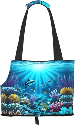 Submarine Coral Rays Printed pet Shoulder Bag - Foldable Design, Small cat and Dog Travel Bag