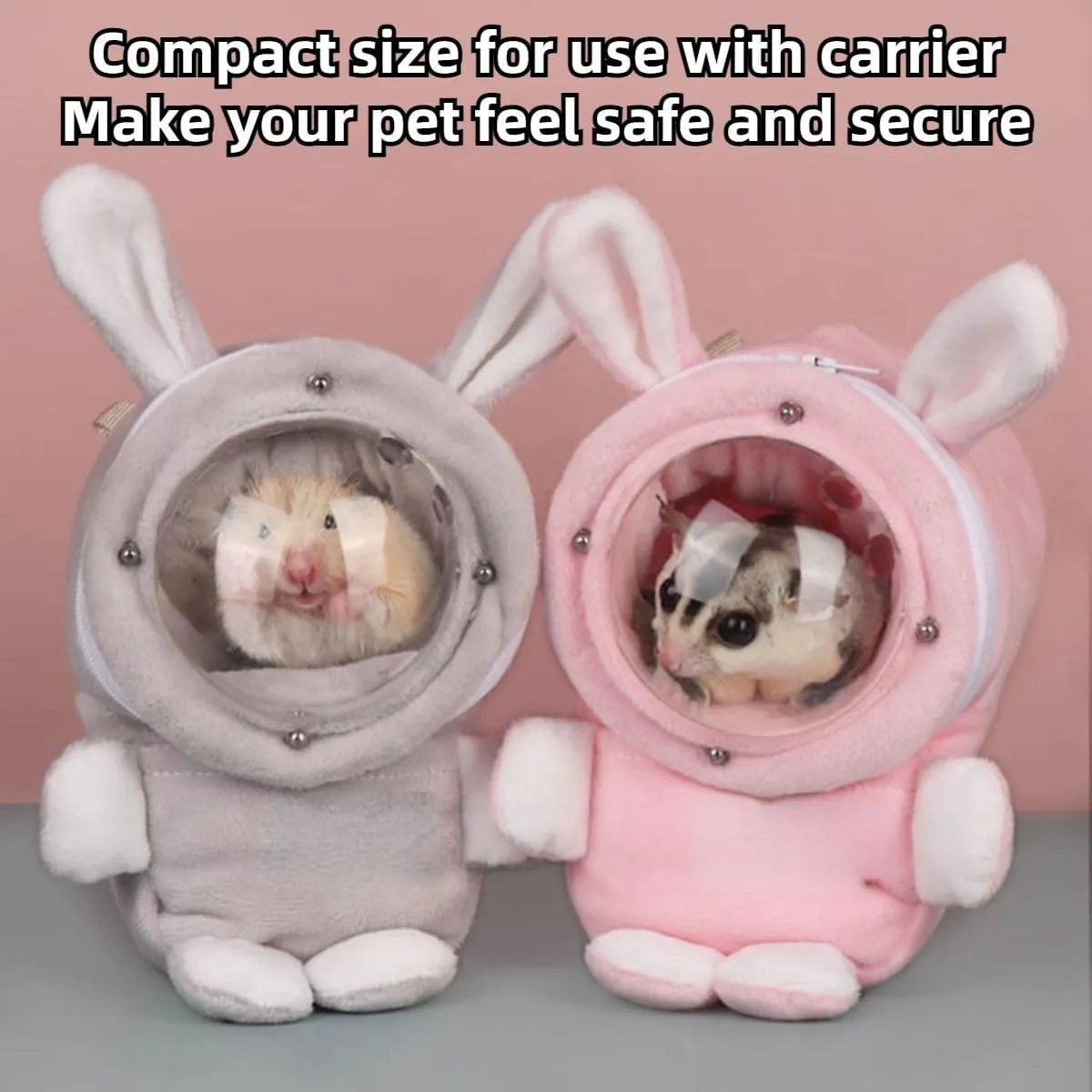 Sugar Glider Bonding Pouch Bonding Pouch Carry for Rat Syrian Hamster Hedgehog Small Pocket Pets, Gerbil Travel Bag Cute Bunny-Shaped Outing Bag with Large Transparent Window (Grey,Small)