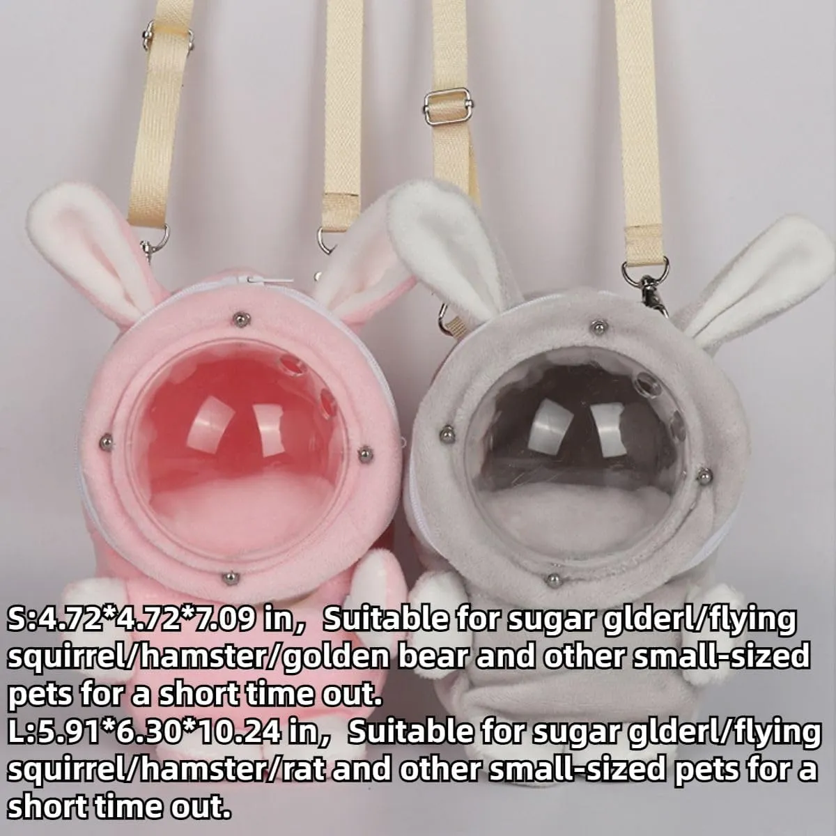 Sugar Glider Bonding Pouch Bonding Pouch Carry for Rat Syrian Hamster Hedgehog Small Pocket Pets, Gerbil Travel Bag Cute Bunny-Shaped Outing Bag with Large Transparent Window (Grey,Small)