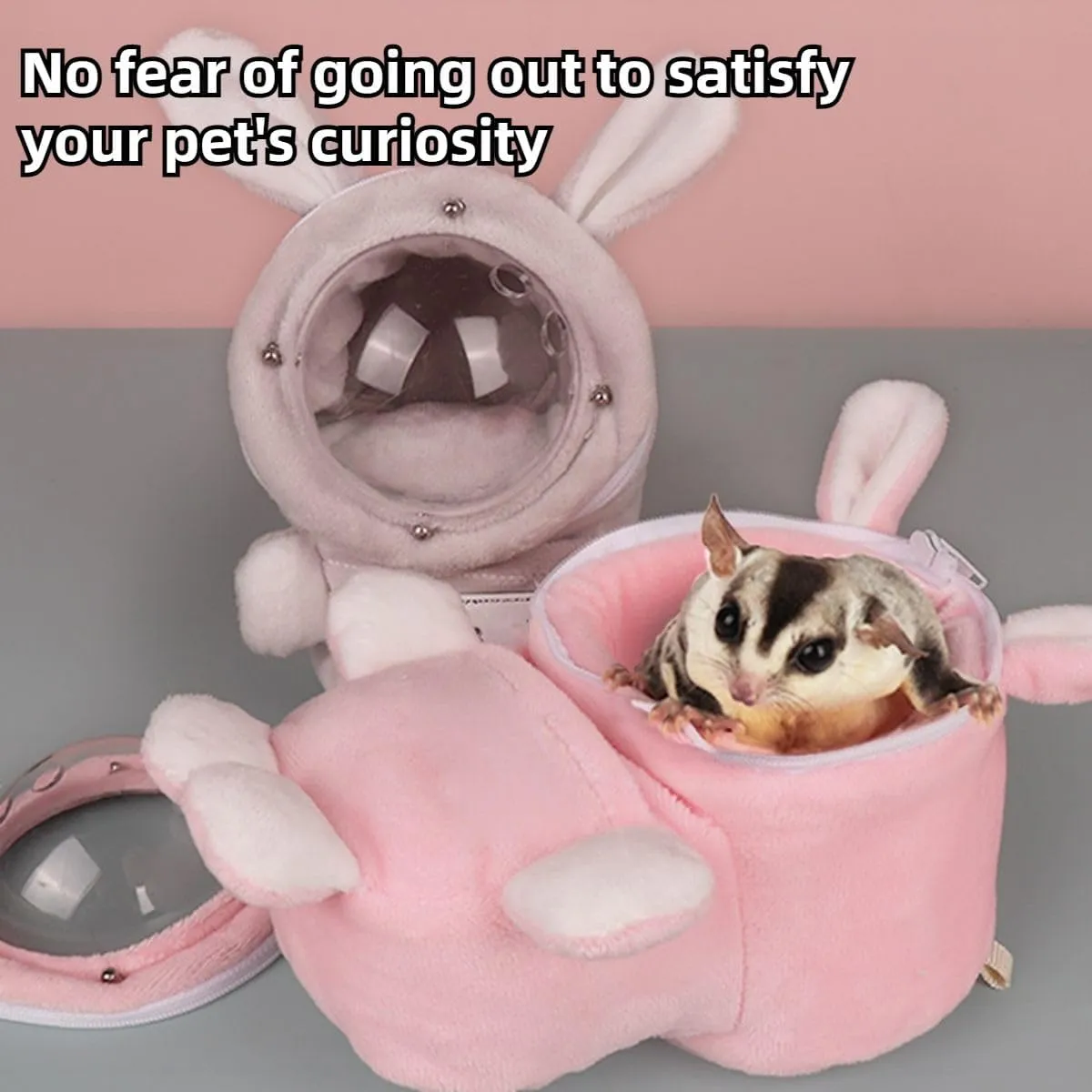 Sugar Glider Bonding Pouch Bonding Pouch Carry for Rat Syrian Hamster Hedgehog Small Pocket Pets, Gerbil Travel Bag Cute Bunny-Shaped Outing Bag with Large Transparent Window (Grey,Small)