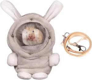 Sugar Glider Bonding Pouch Bonding Pouch Carry for Rat Syrian Hamster Hedgehog Small Pocket Pets, Gerbil Travel Bag Cute Bunny-Shaped Outing Bag with Large Transparent Window (Grey,Small)