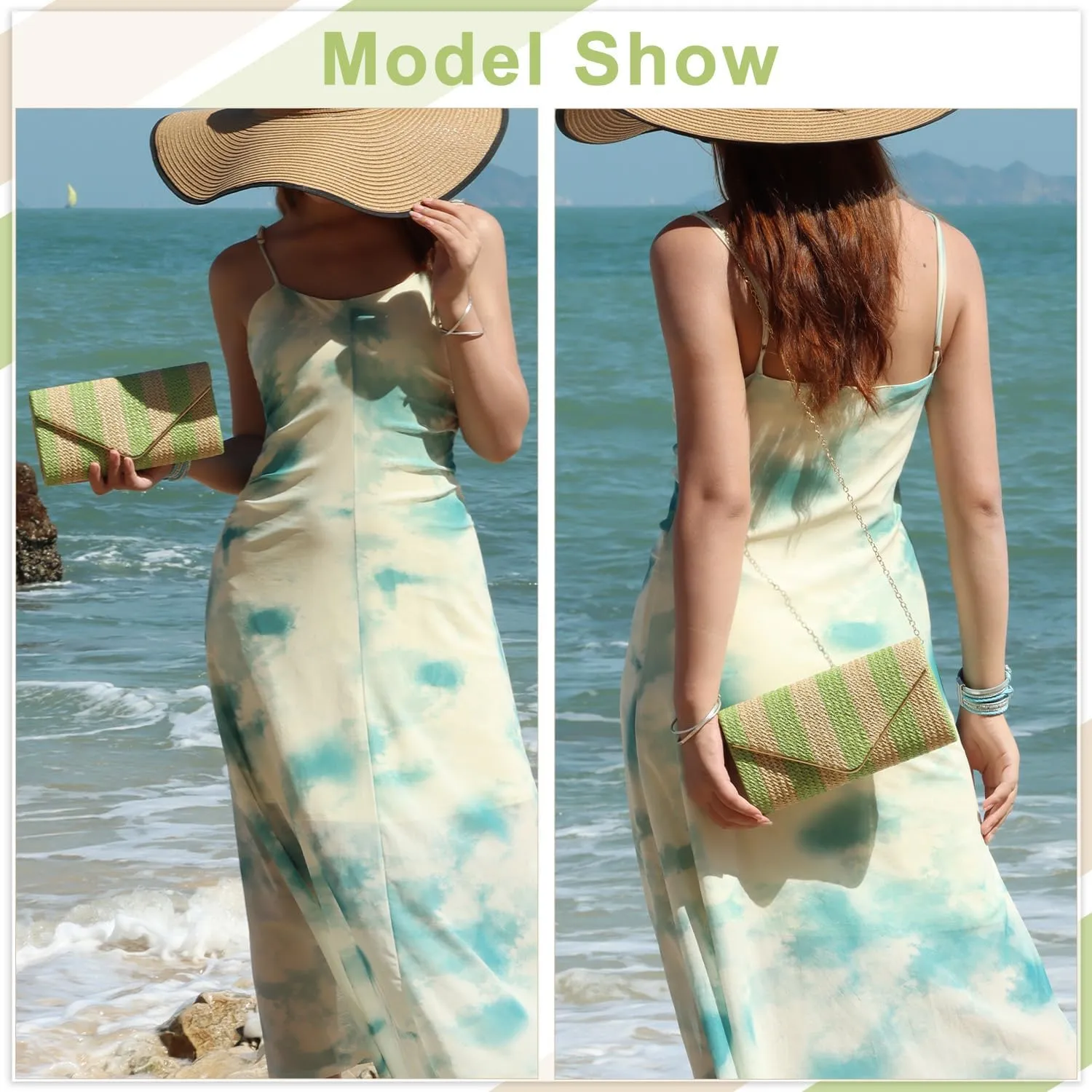 SUKUTU Straw Clutch Purse for Women Woven Evening Envelope Bag Summer Beach Crossbody Handbag with Chain Strap