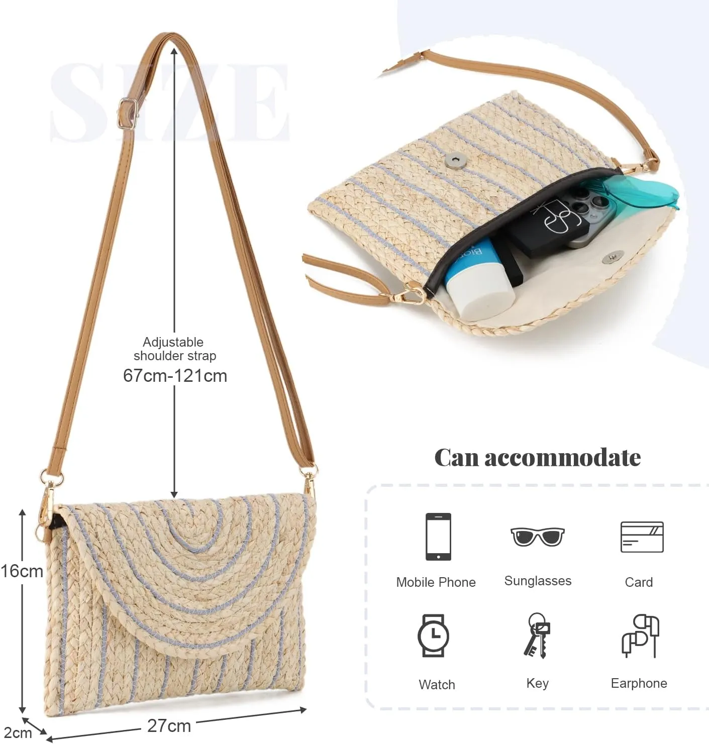 SUKUTU Women Straw Clutch Bag Summer Beach Handwoven Envelope Wallet Crossbody Handbags