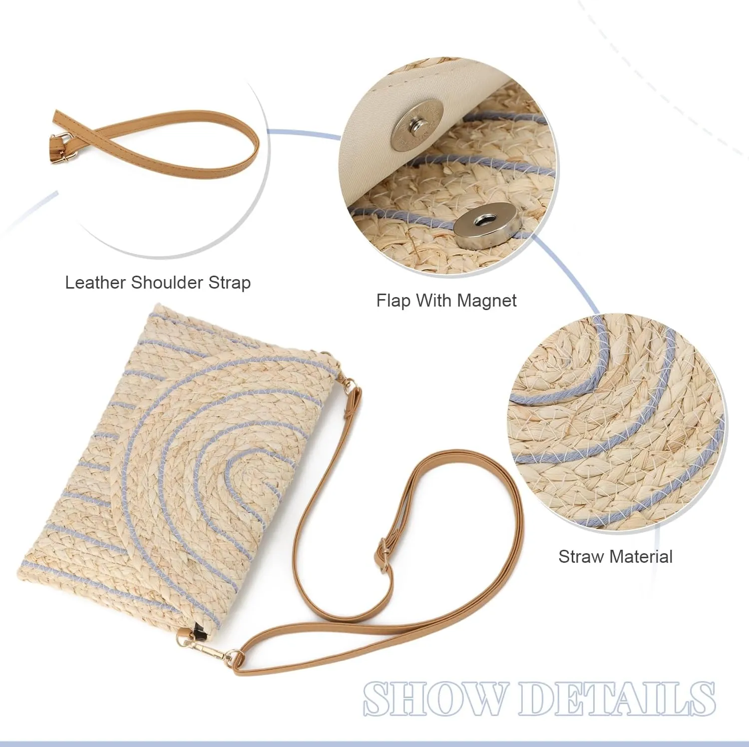 SUKUTU Women Straw Clutch Bag Summer Beach Handwoven Envelope Wallet Crossbody Handbags