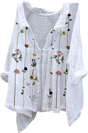 Summer Linen Shirts for Women V Neck Solid Color Loose Top T Shirt Casual Shirt Linen Blouse Summer Shirts for Women