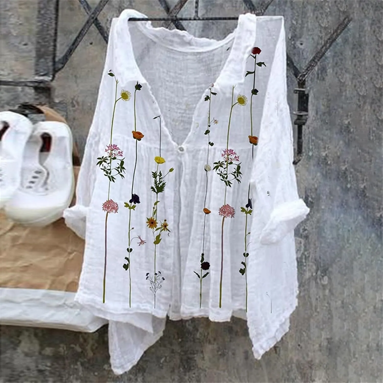 Summer Linen Shirts for Women V Neck Solid Color Loose Top T Shirt Casual Shirt Linen Blouse Summer Shirts for Women