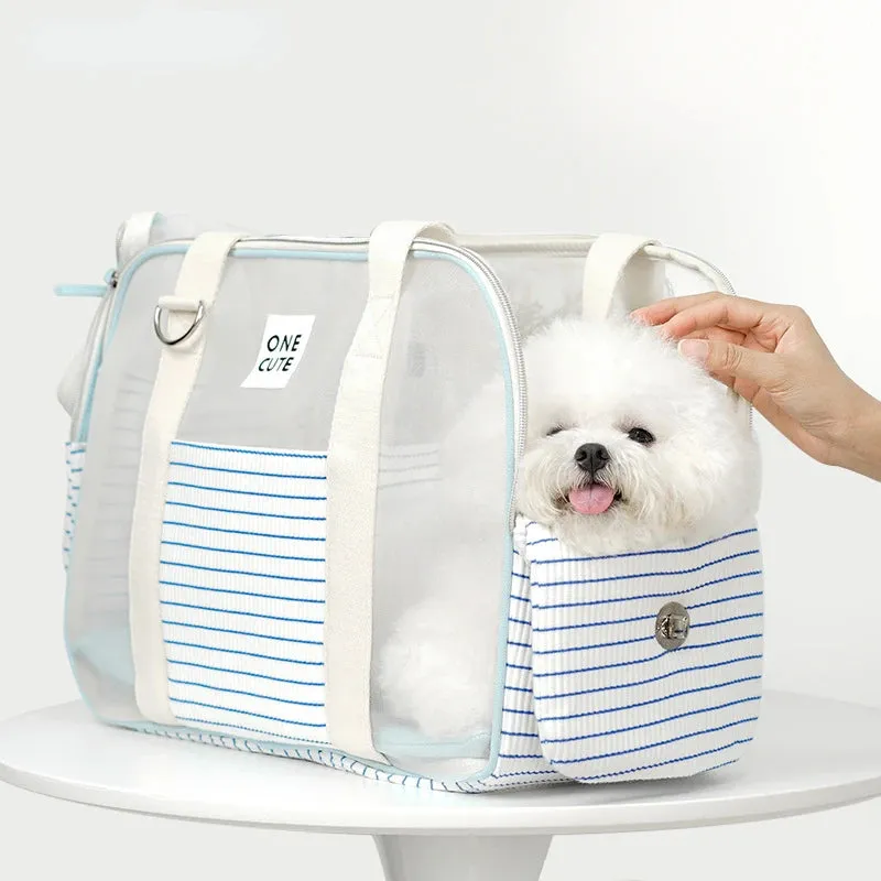 Summer Patchwork Stripes Pet Outing Handbag