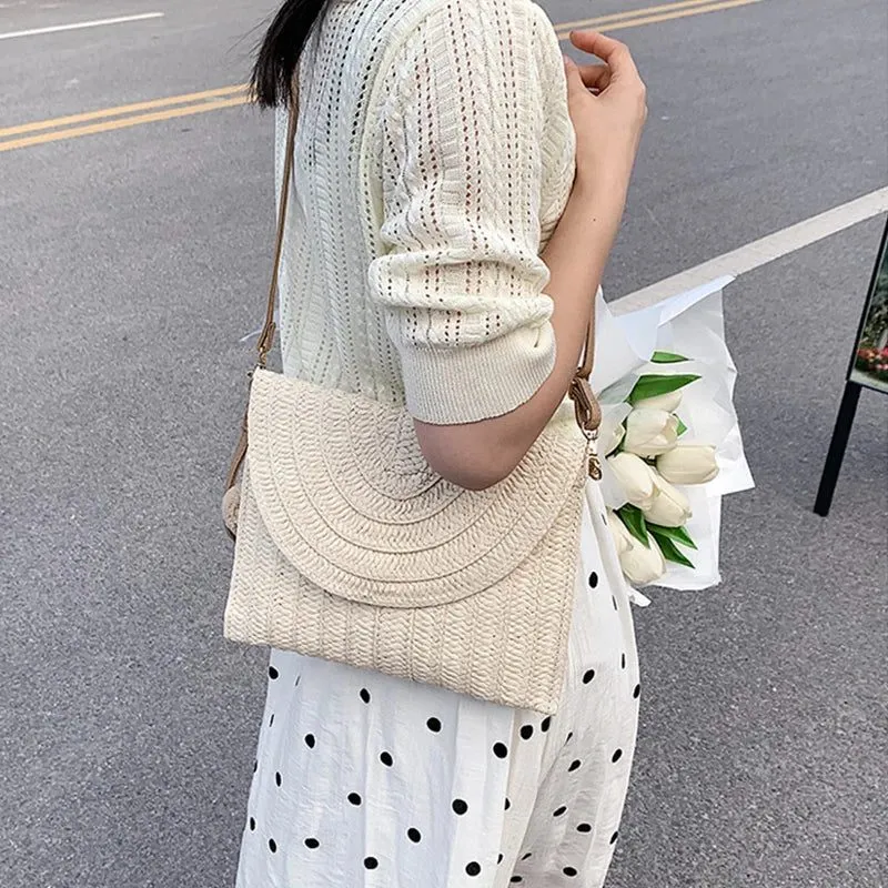 Summer Straw Clutch Bag with Cute Pendant