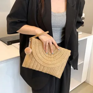 Summer Straw Clutch Bag with Cute Pendant
