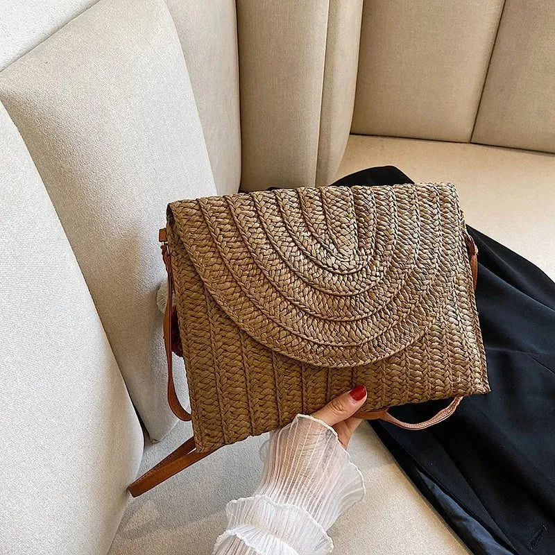 Summer Straw Clutch Bag with Cute Pendant